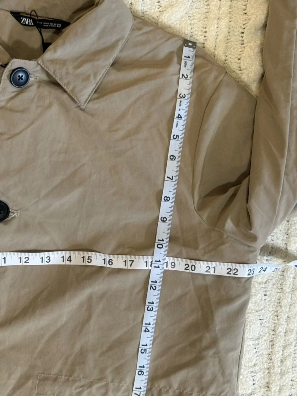 Zara Men Beige Padded Trench Coat Overcoat Medium